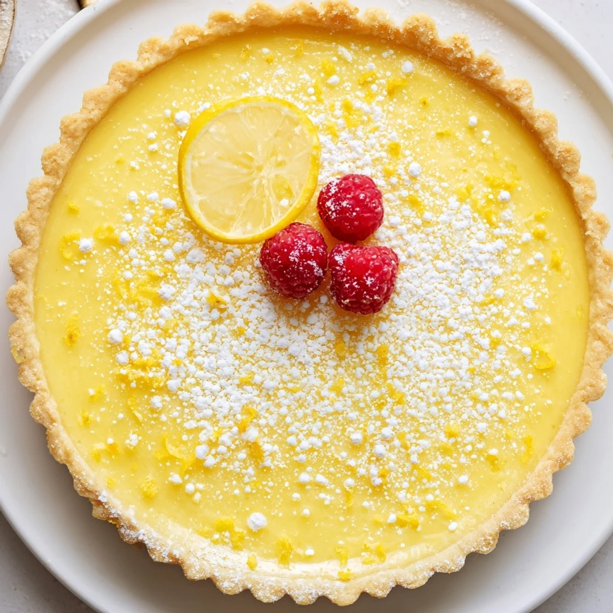Slice of Creamy Lemon Tart Recipe revealing glossy filling and flaky buttery crust