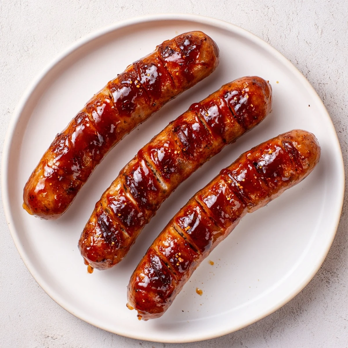 BBQ Sausage Recipe showing caramelized, smoky links brushed with tangy barbecue glaze.