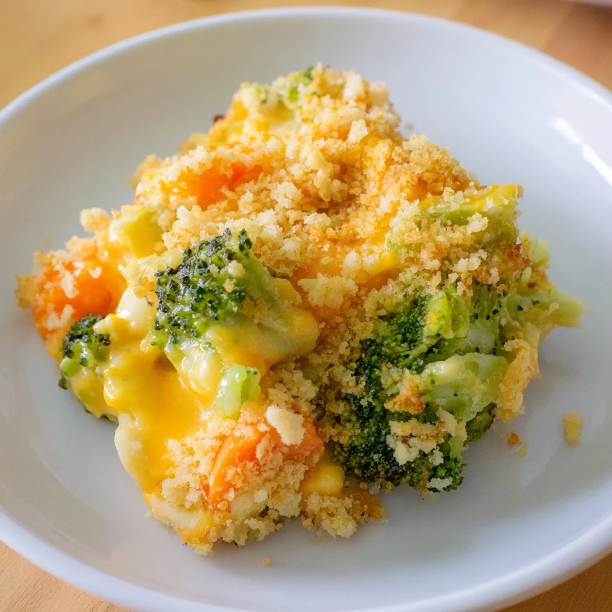 Cheese Bake Broccoli Carrots bubbling golden, tender florets and sweet carrots
