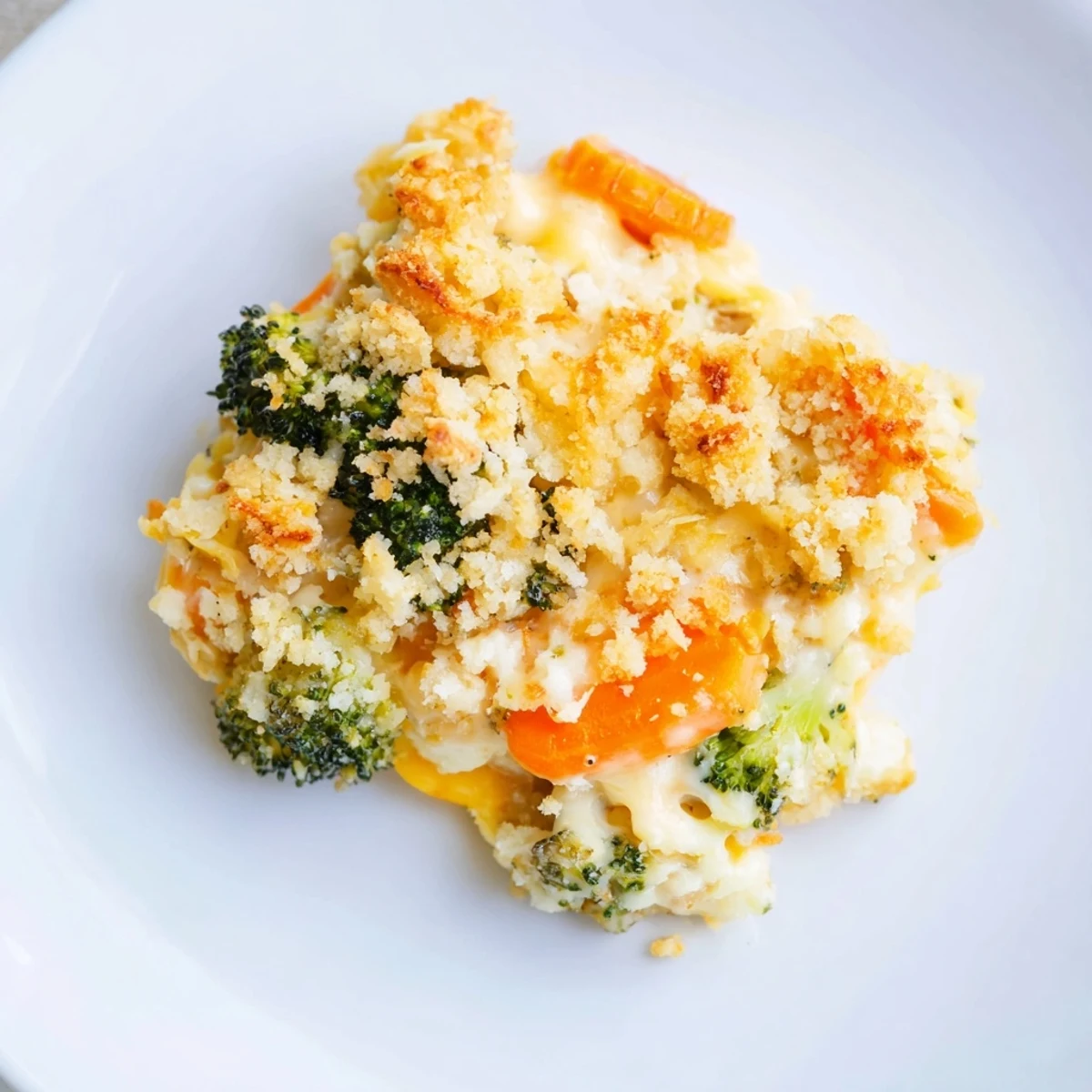 Homestyle Cheese Bake Broccoli Carrots served warm, cheesy comfort beside roasted chicken