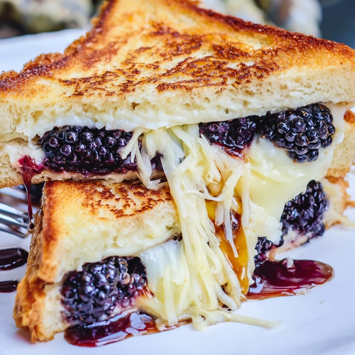 Oozy brie and charred sourdough in Balsamic Blackberry Bliss Grilled Cheese