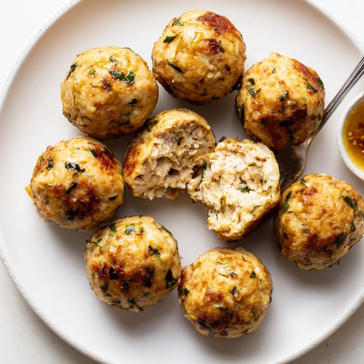 Golden-browned Sage Onion Chicken Balls steaming on parchment, aromatic sage and onion.