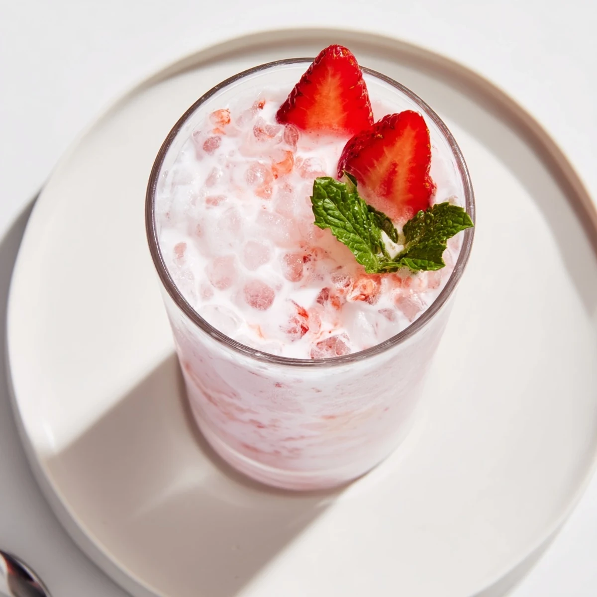 Vibrant Strawberry Coconut Cooler Recipe topped with strawberry slices and fresh mint