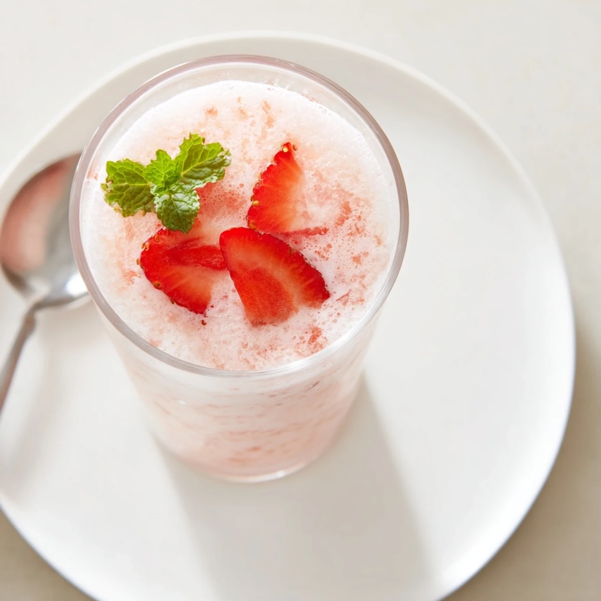 Creamy Strawberry Coconut Cooler Recipe blended with lime, served over crushed ice
