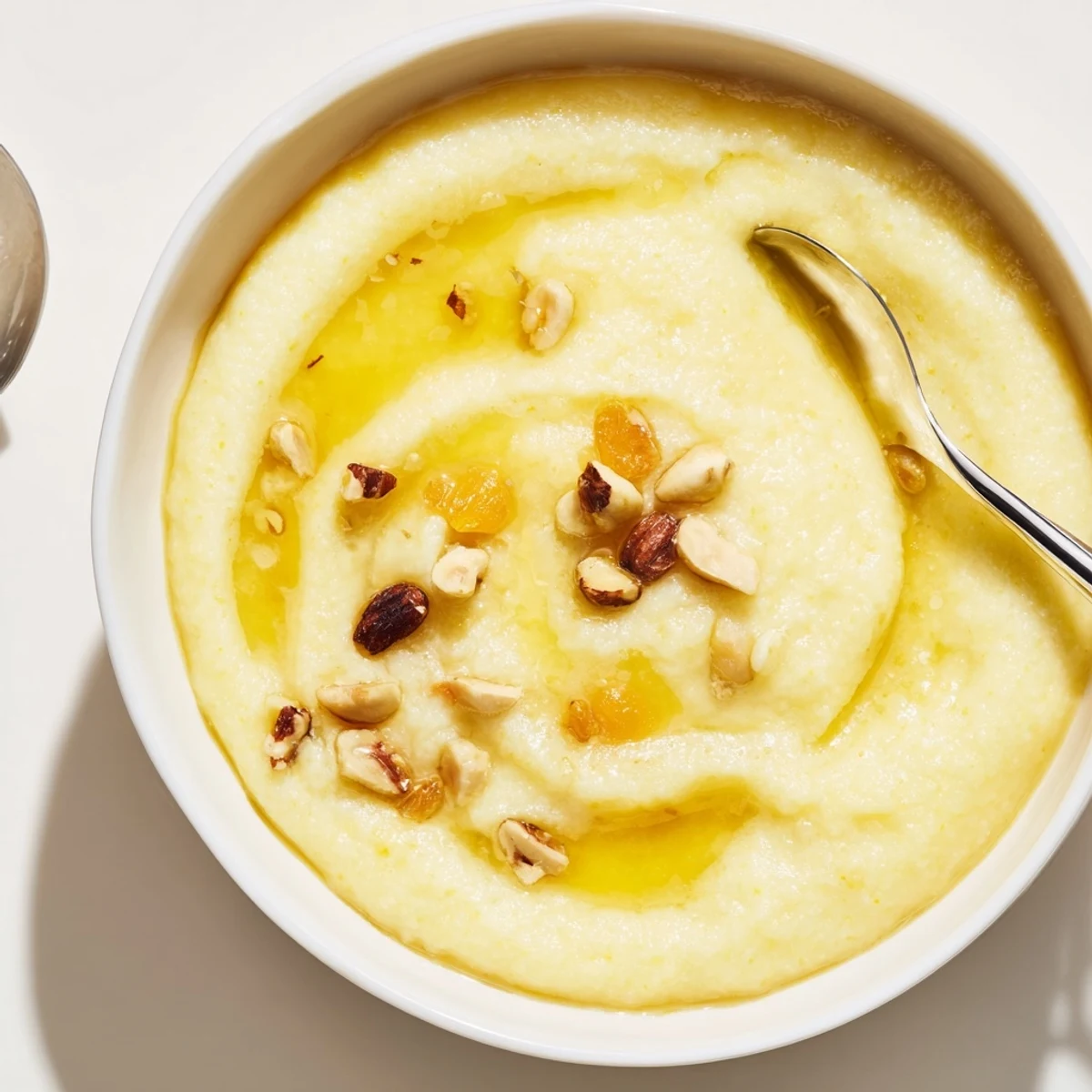 Savory Maize Porridge topped with grated cheese and sauteed vegetables, hearty