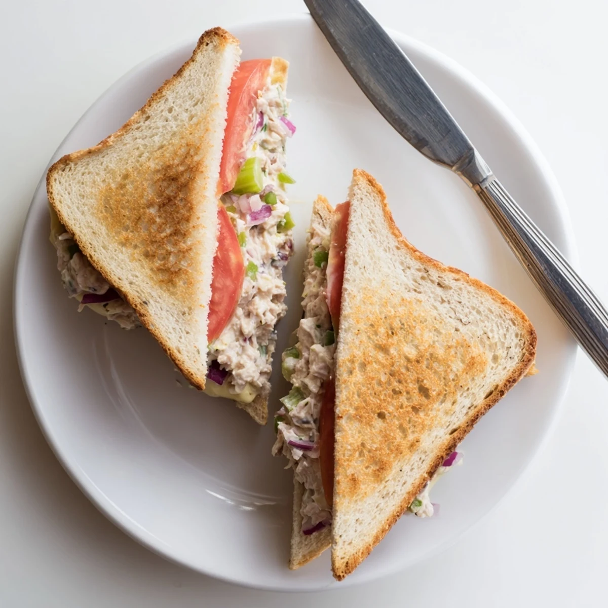 Classic American tuna melt grilled to perfection with creamy tuna salad and oozing cheddar cheese