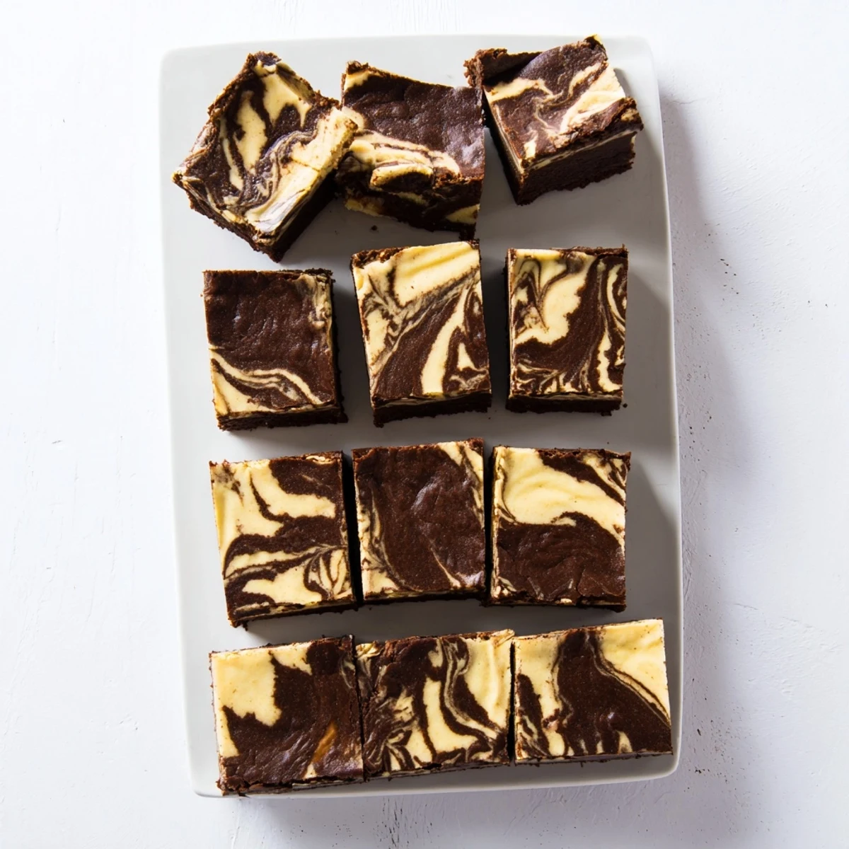 Slice of chilled sourdough cheesecake brownie bar showing distinct chocolate and cream cheese swirls