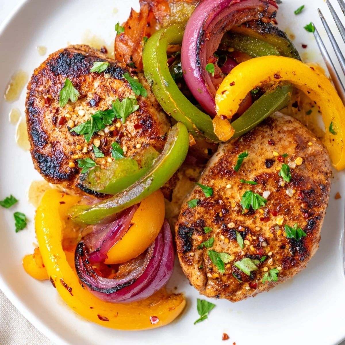 One Pan Chicken And Peppers showcasing oven-roasted chicken nestled among colorful vegetables