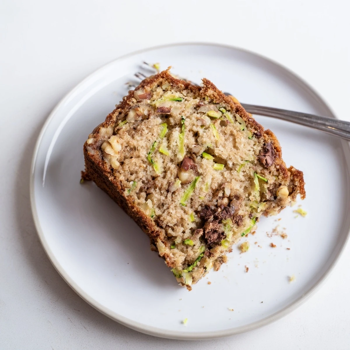 Thick slice of Zucchini Banana Bread toasted, butter melting, cinnamon aroma