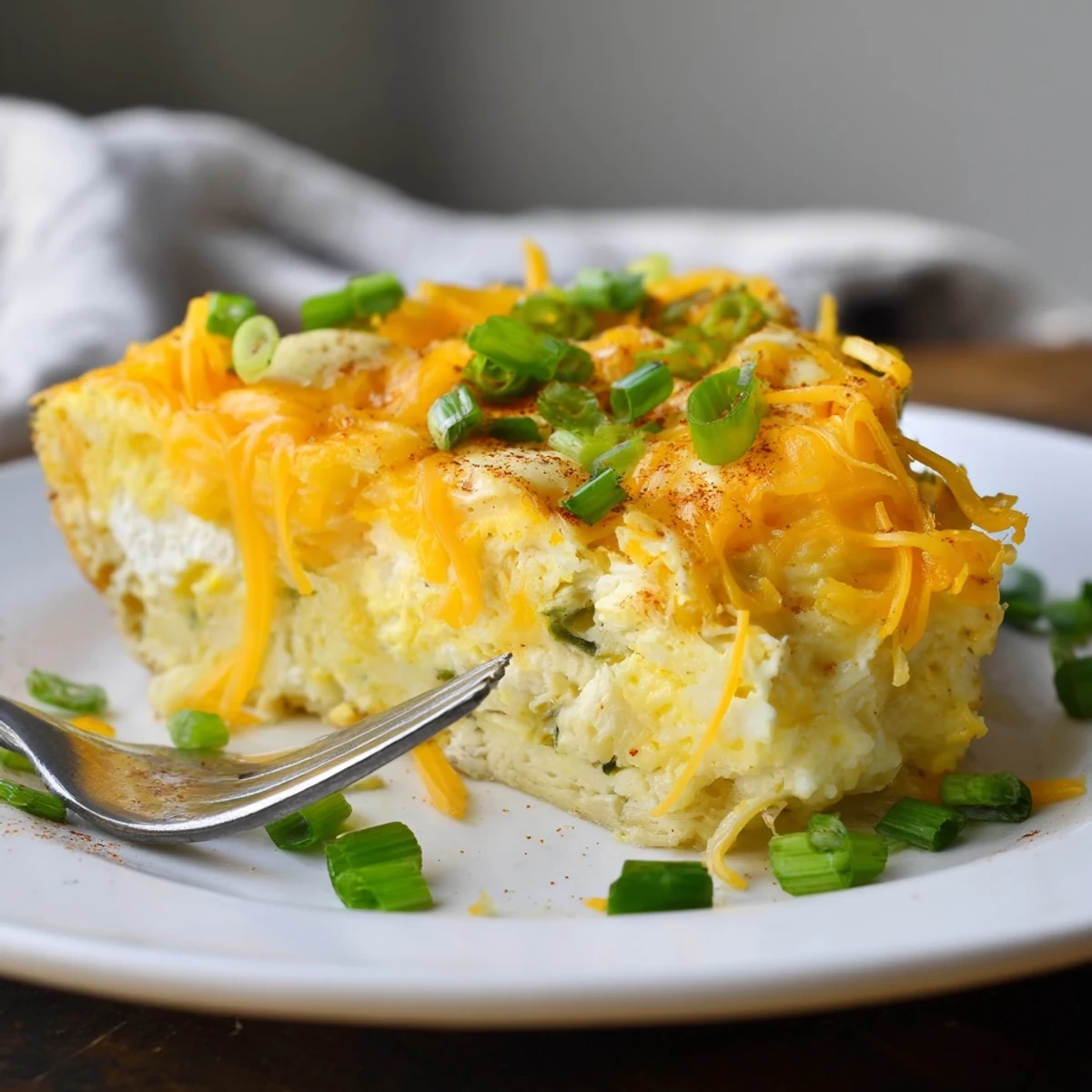 Fluffy Cheesy Cottage Cheese Eggcloud Bake sliced, creamy interior, sprinkled with chives