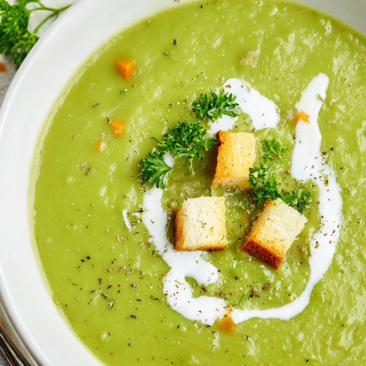 Hearty Pea Soup with thyme aroma, ladle resting beside rustic bowl
