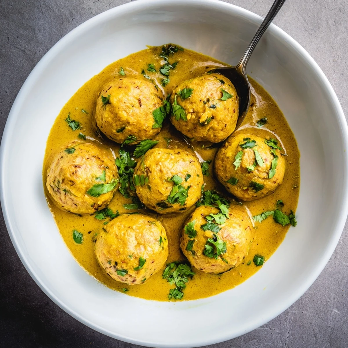 Carrot And Chickpea Balls In Coconut Curry Sauce served over fluffy basmati rice