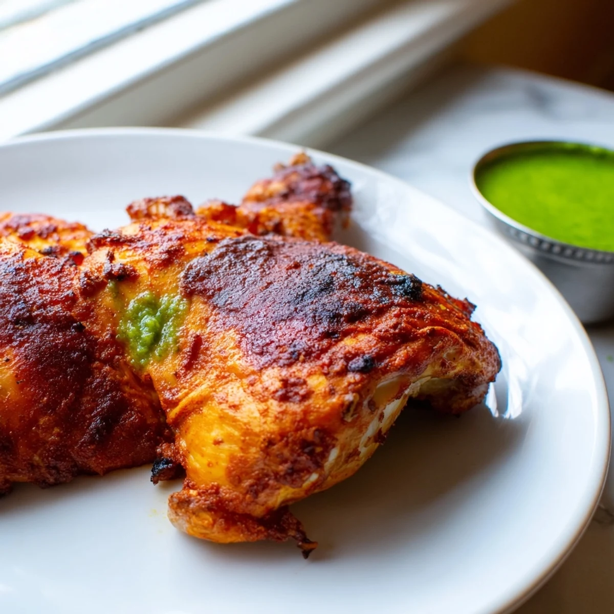 Juicy sliced Peruvian Chicken Delight roasted with spices on a rustic wooden cutting board