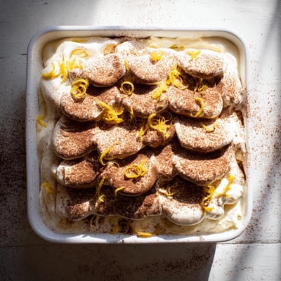 Creamy Earl Grey tiramisu dessert featuring fluffy mascarpone layers and bergamot-infused ladyfinger cookies