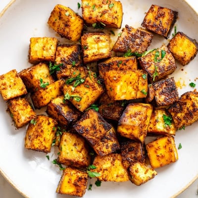 Crispy Mediterranean style low calorie air fryer eggplant garnished with fresh chopped parsley